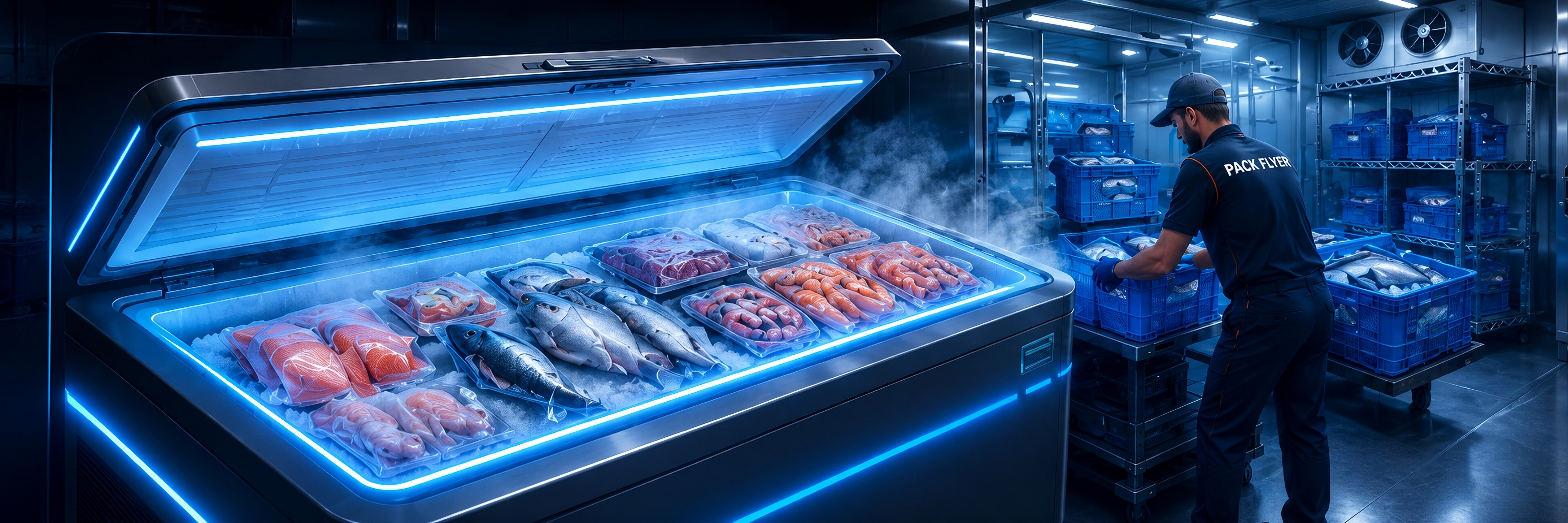 Frozen food products in cold storage